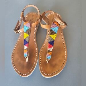 Beautiful LAIDBACK LONDON Handmade Beaded African Maasai Sandals Sz 37